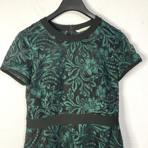 Rachel Roy Women Emerald Green/Black Embroidered Floral Pattern Dress Size 10 - Picture 5 of 12